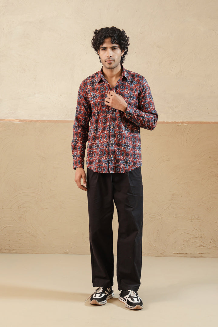 Red Blue Ajrakh Full Sleeve Shirt