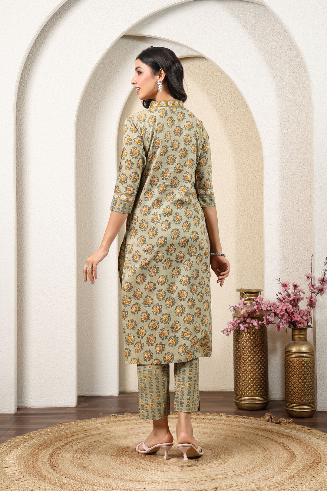 Grey Yellow Blossom Kurta Set