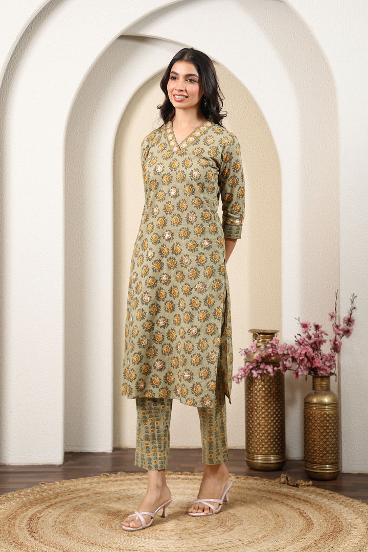 Grey Yellow Blossom Kurta Set