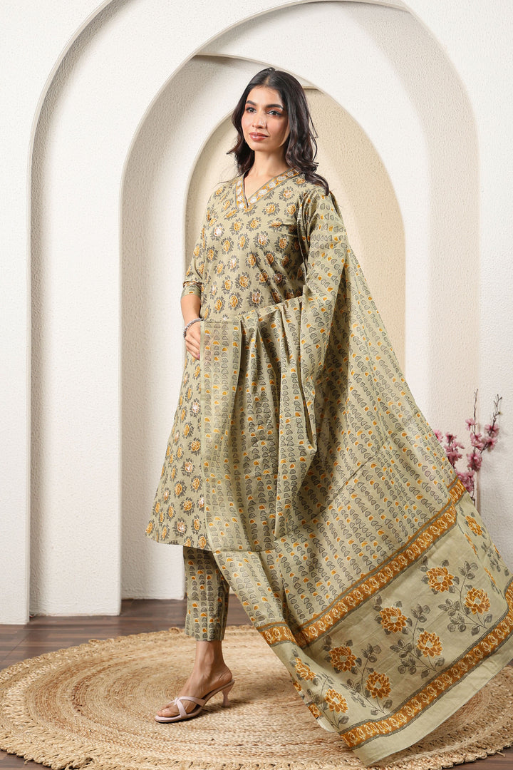 Grey Yellow Blossom Kurta Set