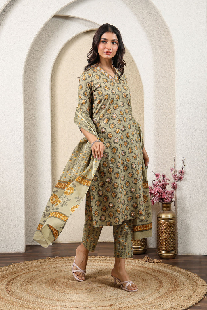 Grey Yellow Blossom Kurta Set