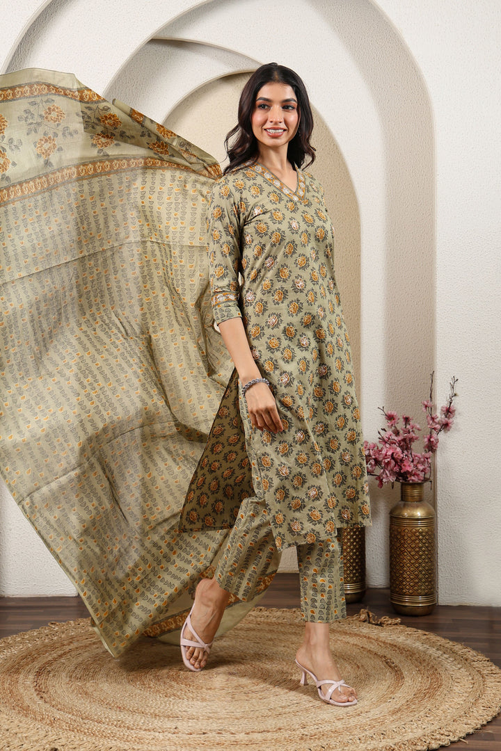Grey Yellow Blossom Kurta Set