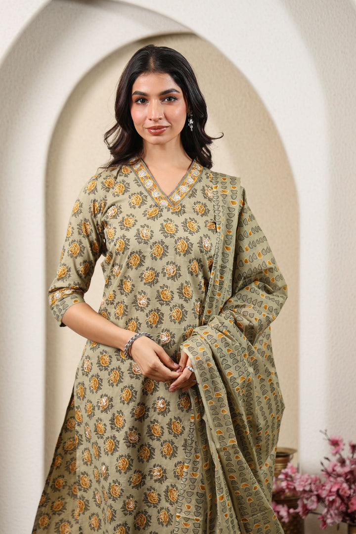 Grey Yellow Blossom Kurta Set