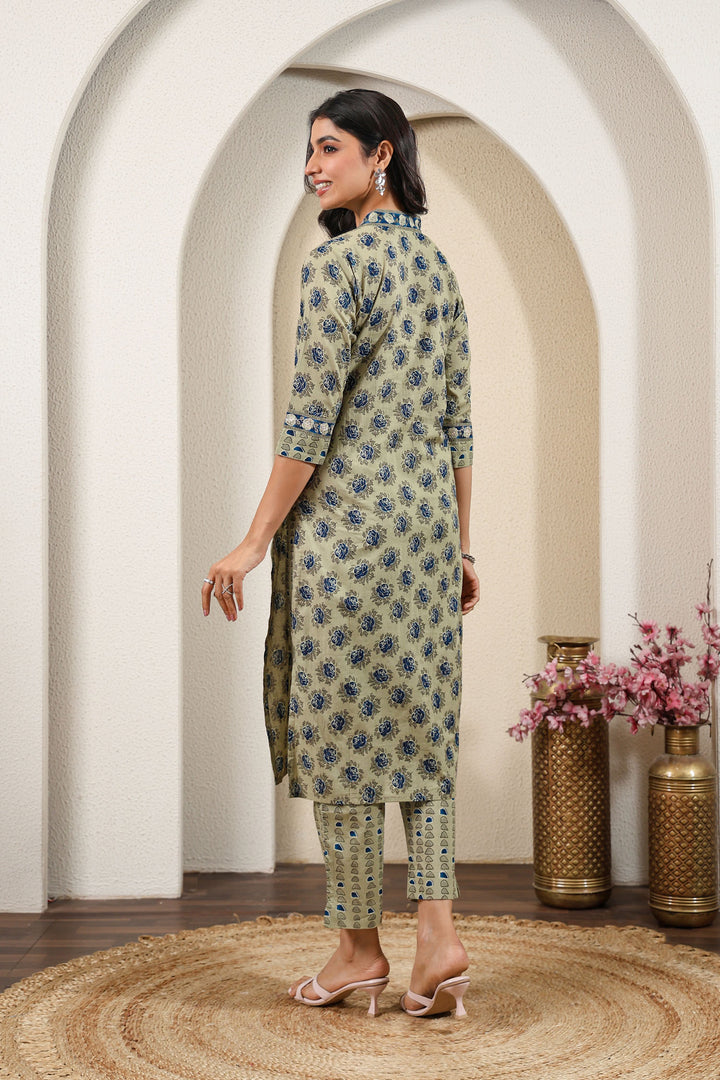 Grey Blue Blossom Kurta Set