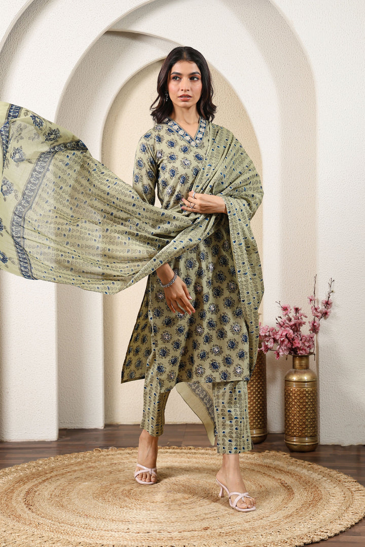 Grey Blue Blossom Kurta Set