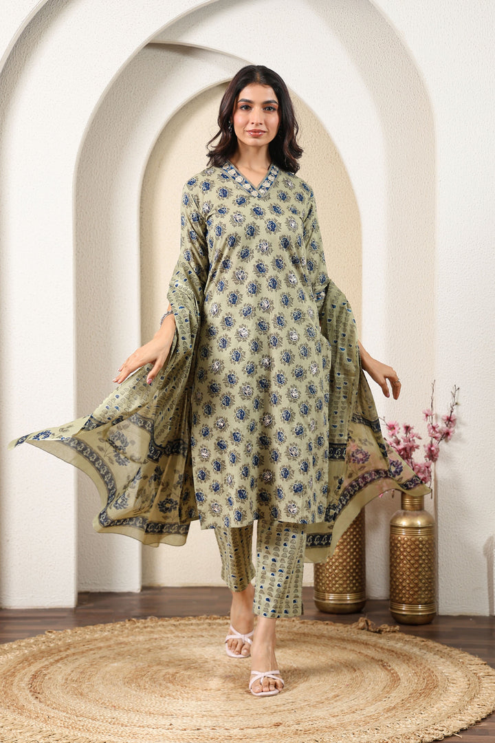 Grey Blue Blossom Kurta Set