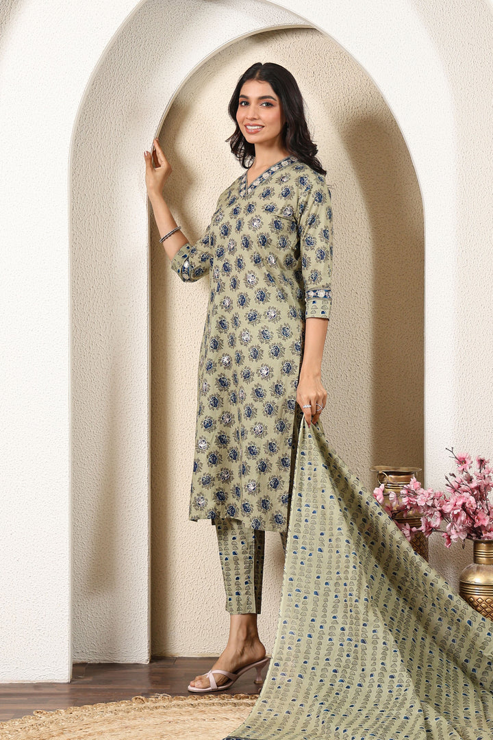 Grey Blue Blossom Kurta Set