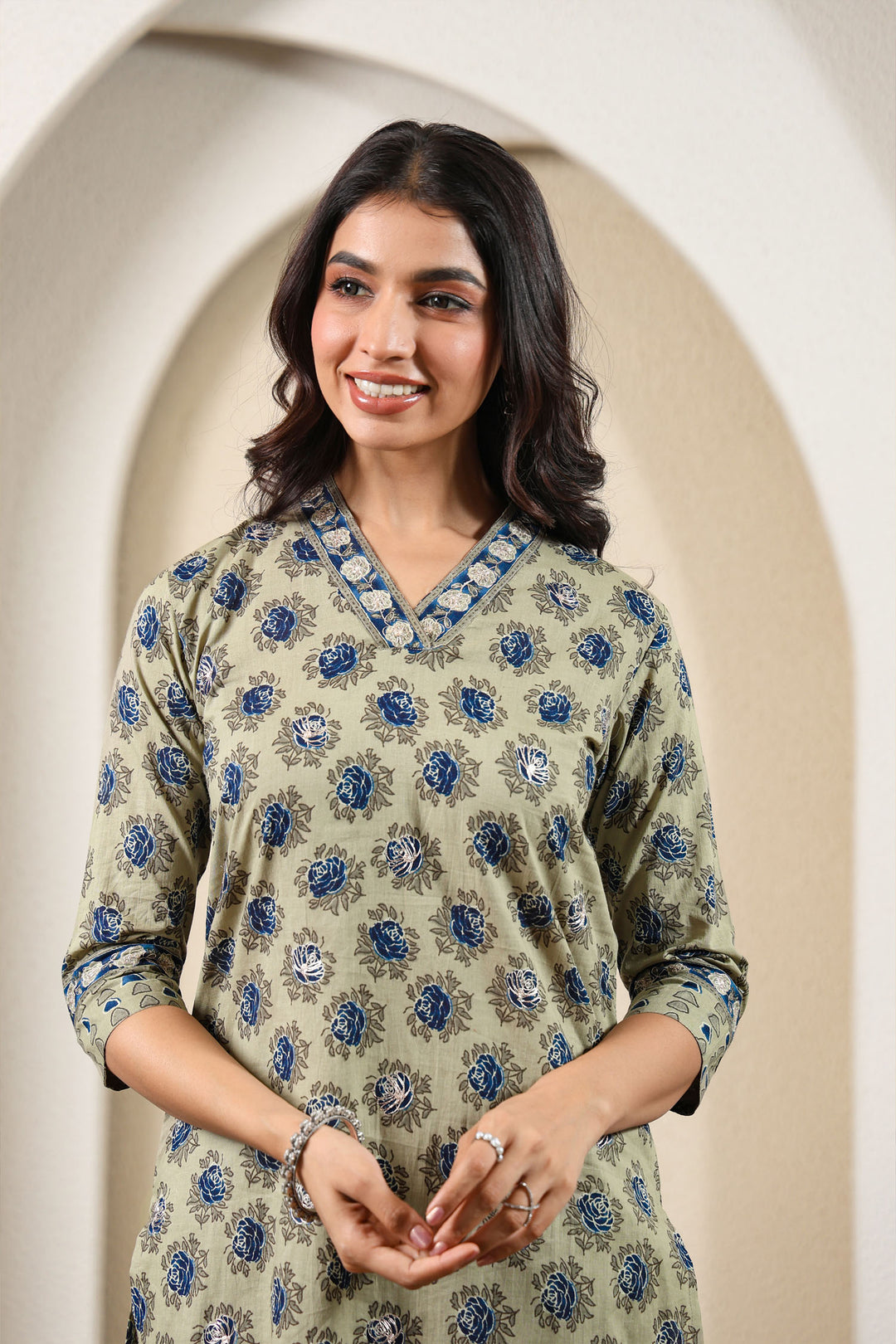 Grey Blue Blossom Kurta Set