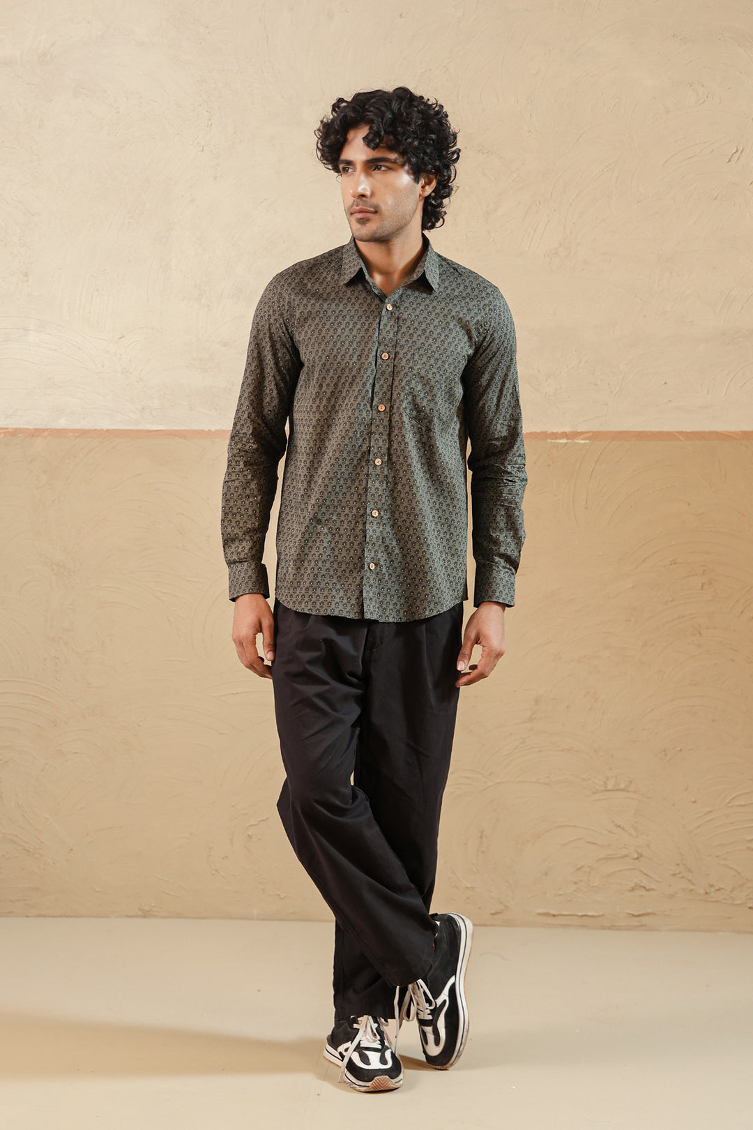 Grey Floral Buti Full Sleeve Shirt