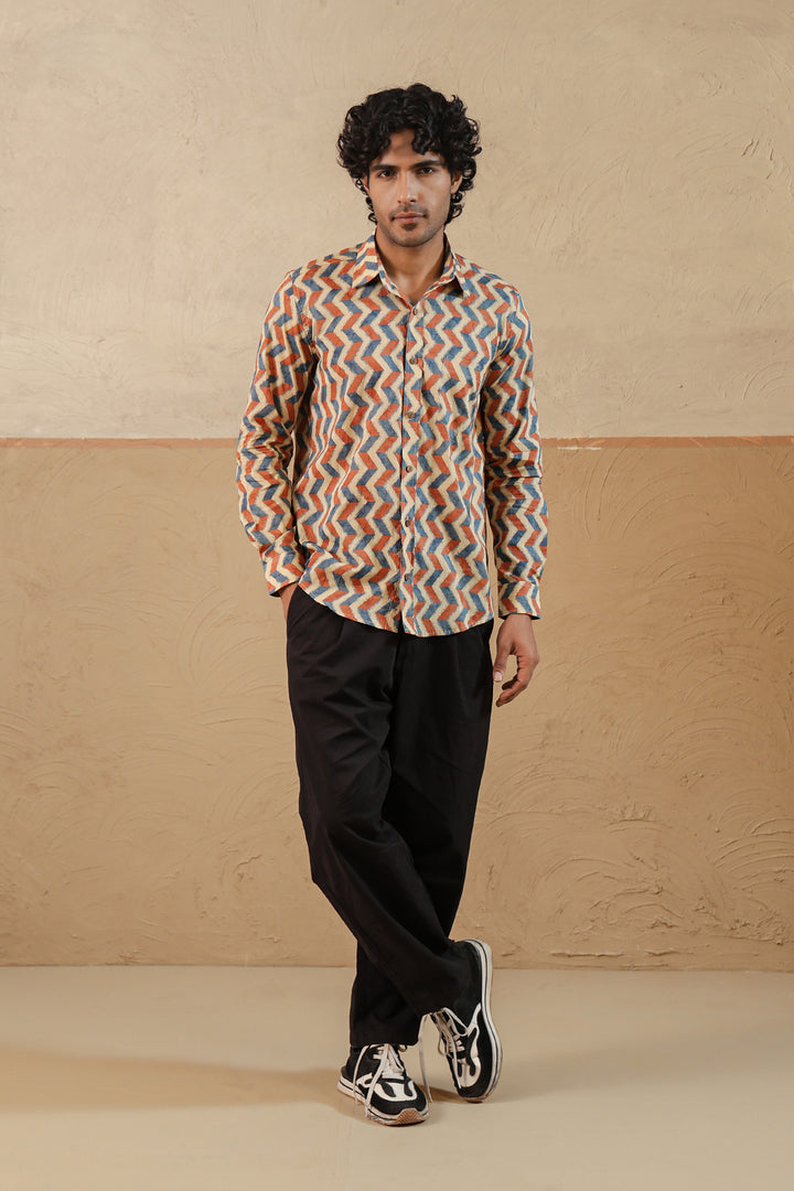 Orange Blue Chevron Full Sleeve Shirt