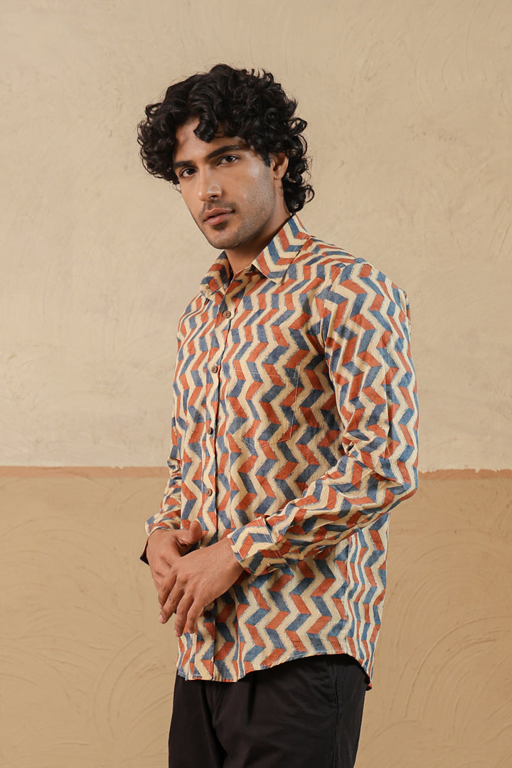 Orange Blue Chevron Full Sleeve Shirt