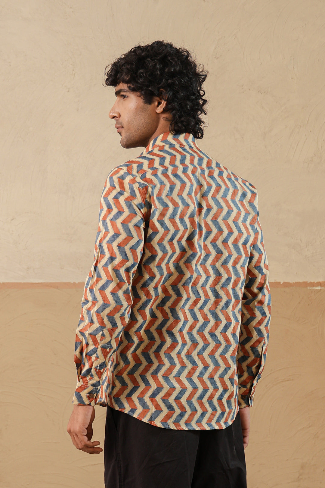 Orange Blue Chevron Full Sleeve Shirt