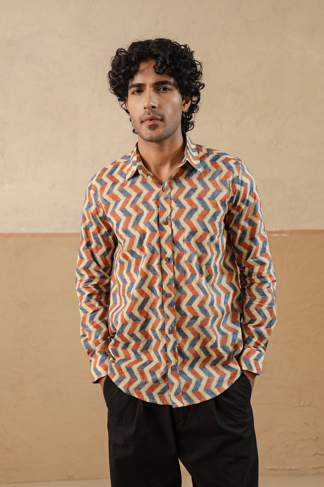 Orange Blue Chevron Full Sleeve Shirt
