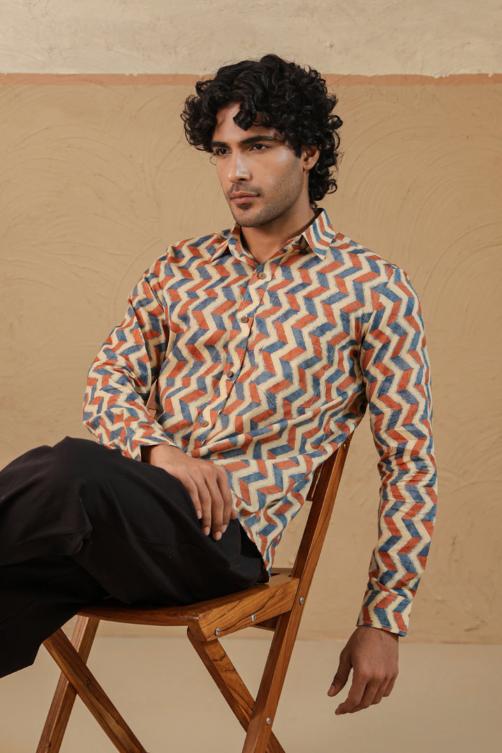 Orange Blue Chevron Full Sleeve Shirt