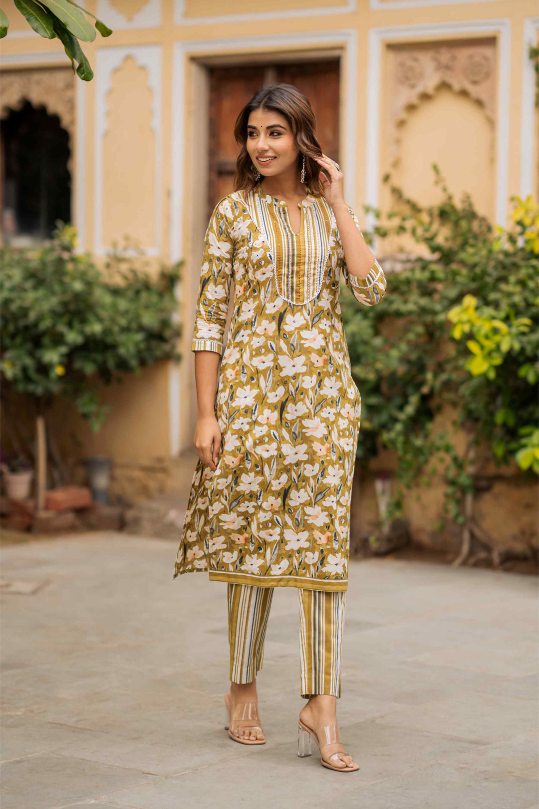 Moss Green Floral Stripe Patch Set