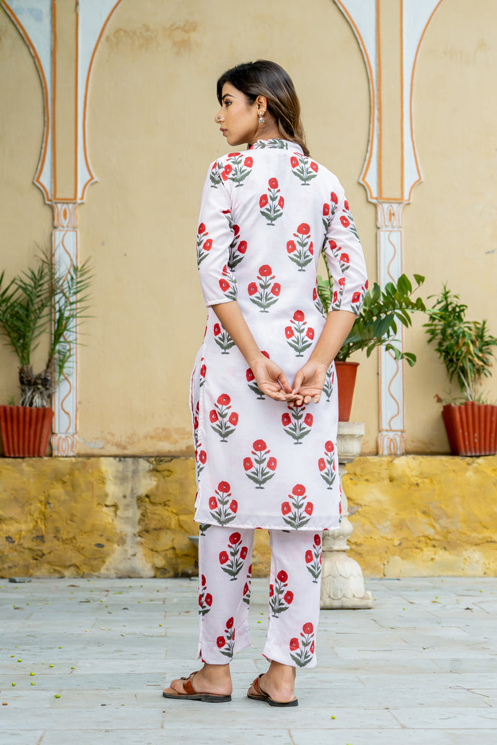 Off-White Red Poppy Kurta set