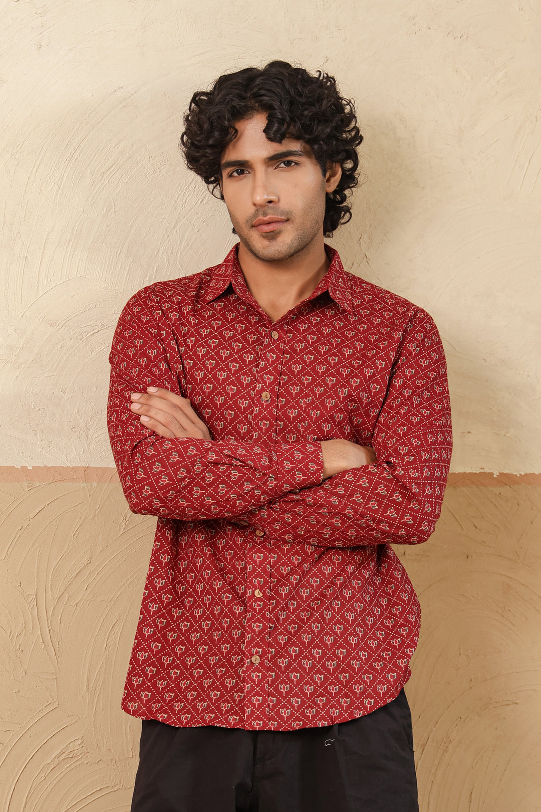Red Lotus Buti Full Sleeve Shirt