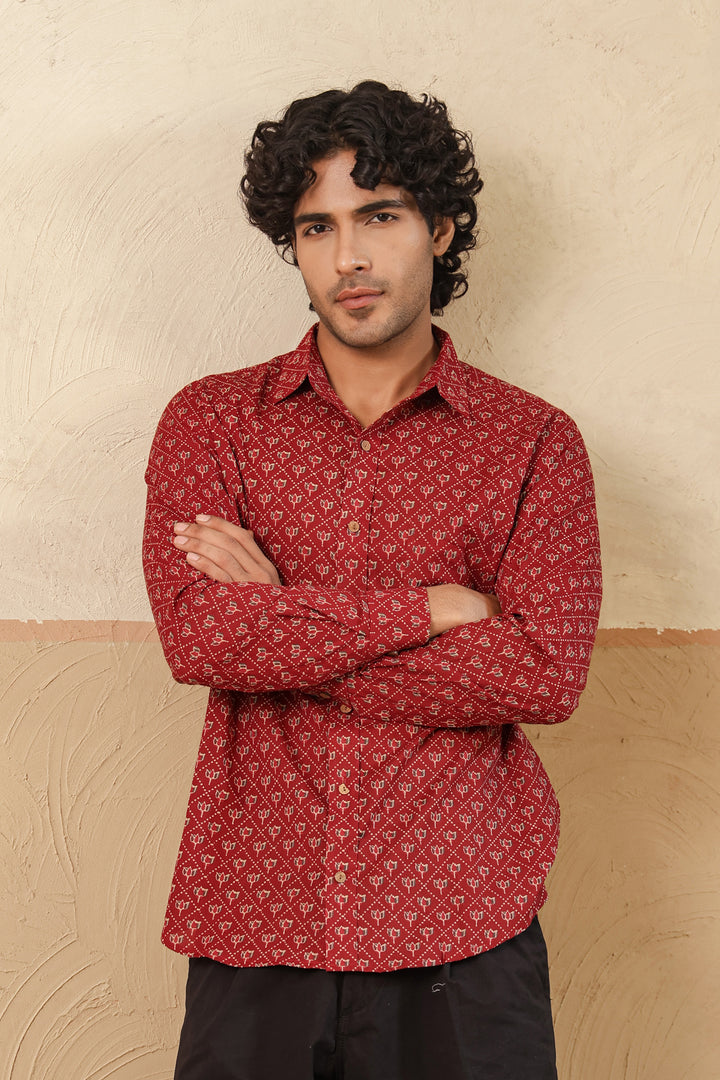 Red Lotus Buti Full Sleeve Shirt