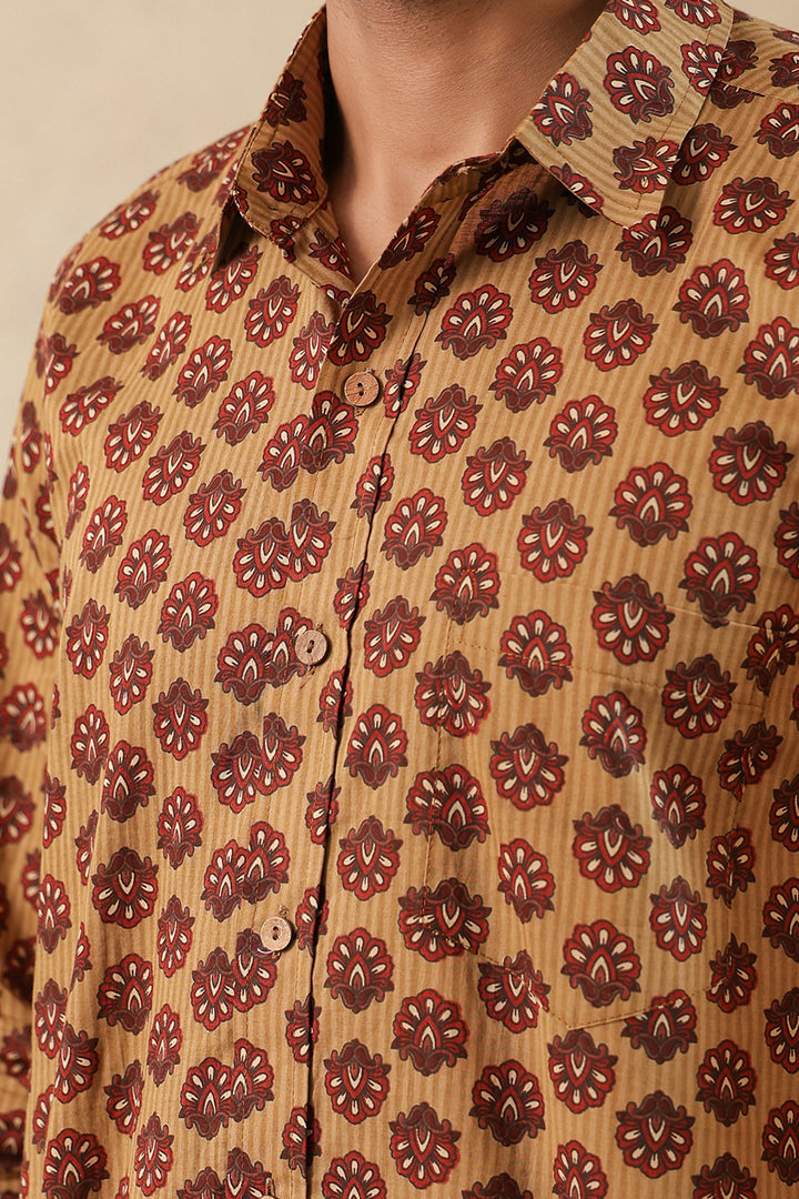 Mustard Stripe Red Buti Full Sleeve Shirt