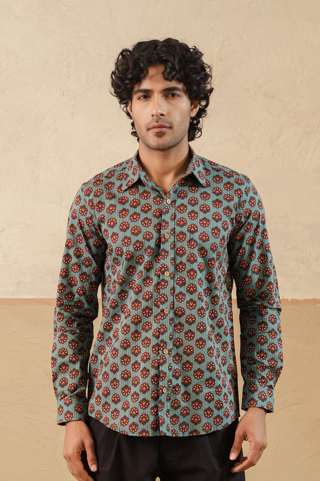 Blue Stripe Red Buti Full Sleeve Shirt