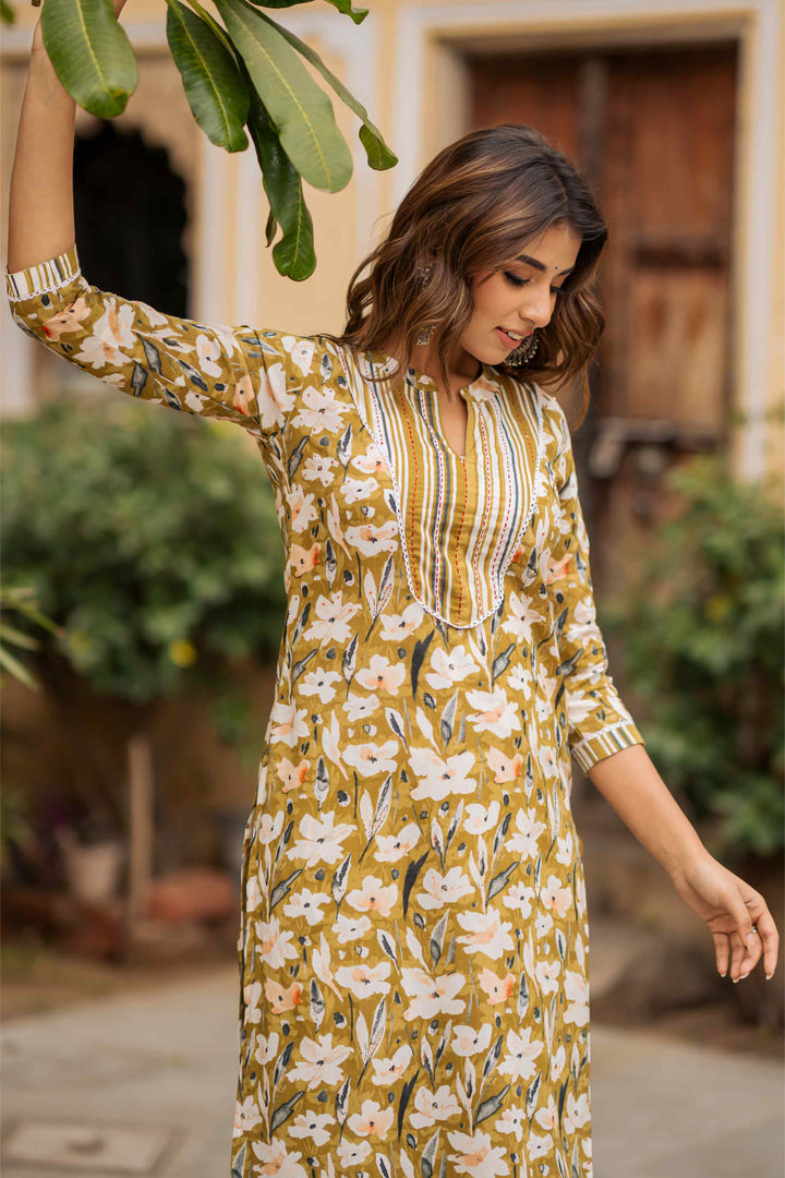 Moss Green Floral Stripe Patch Set