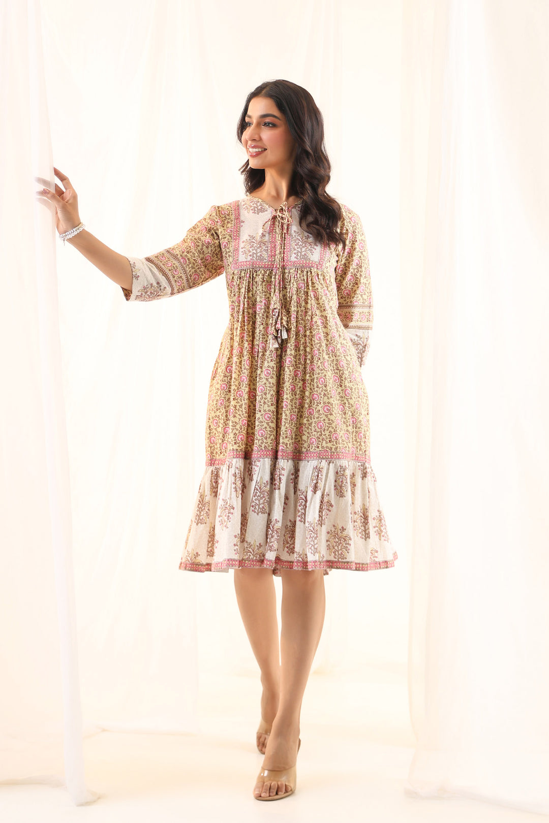 Pastel Yellow Floral Midi Dress