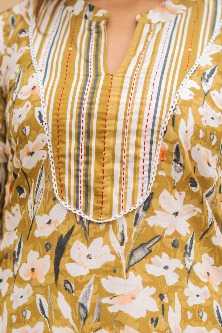 Moss Green Floral Stripe Patch Set
