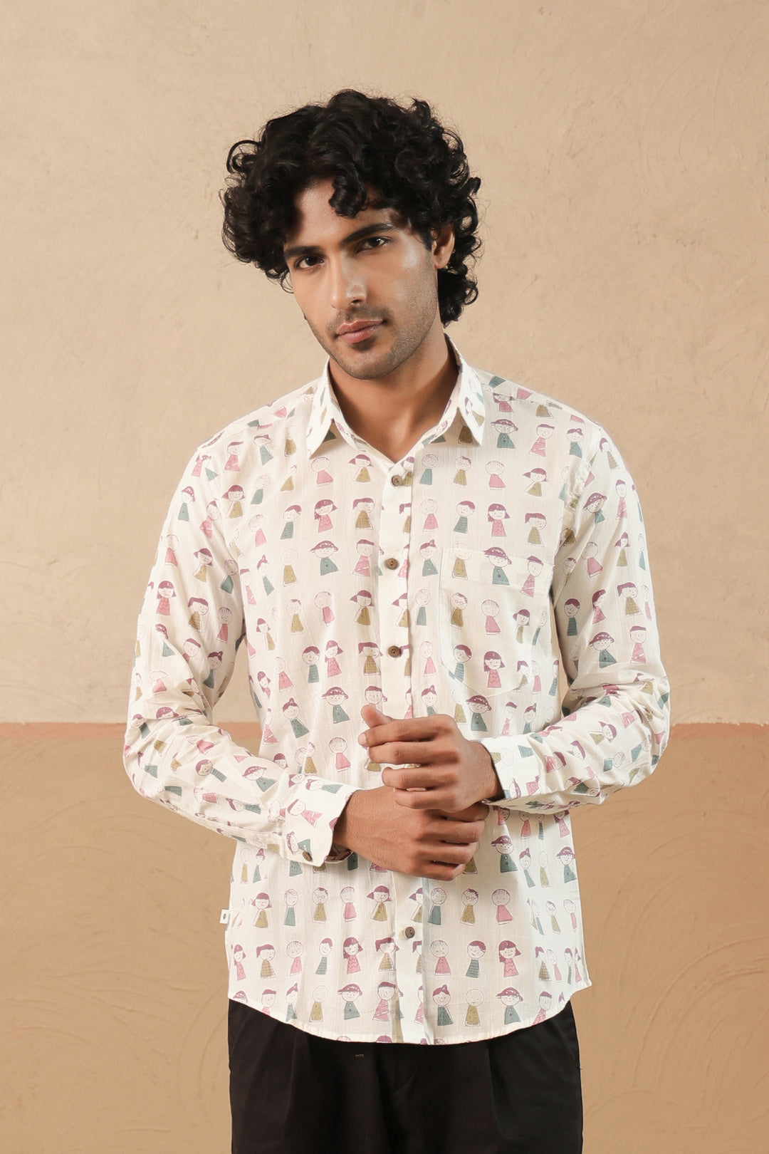 Pink Blue Doodle Full Sleeve Shirt