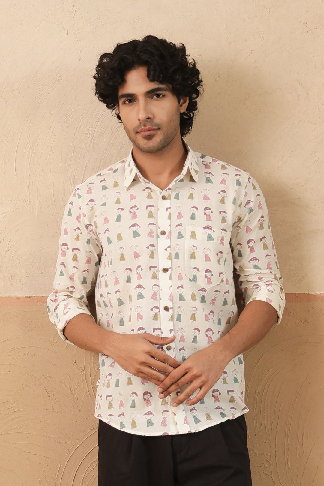 Pink Blue Doodle Full Sleeve Shirt