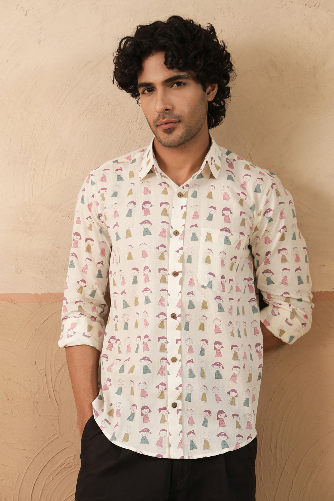 Pink Blue Doodle Full Sleeve Shirt