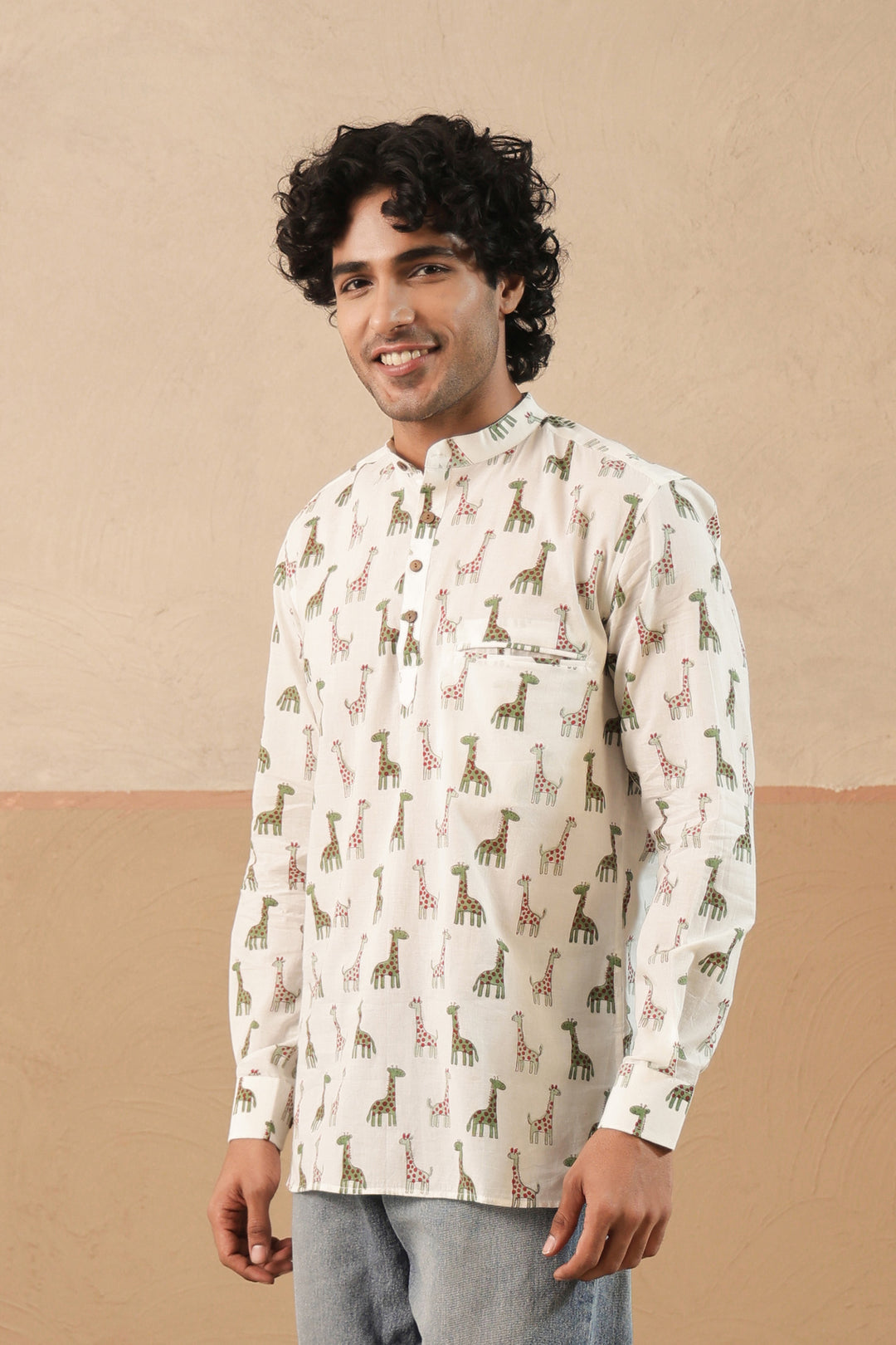 Green Multi Giraffe Short Kurta