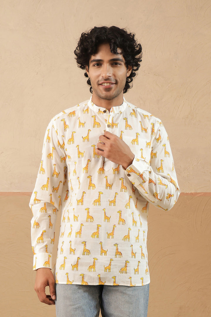 Yellow Multi Giraffe Short Kurta