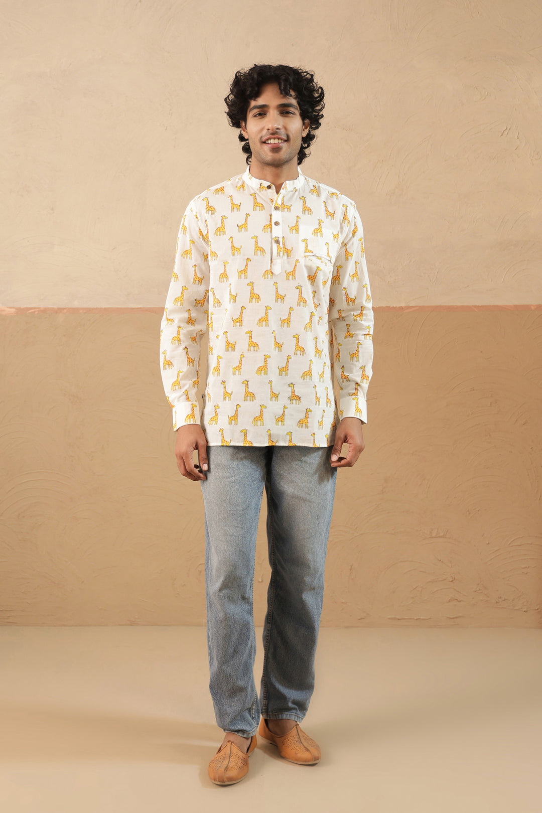 Yellow Multi Giraffe Short Kurta