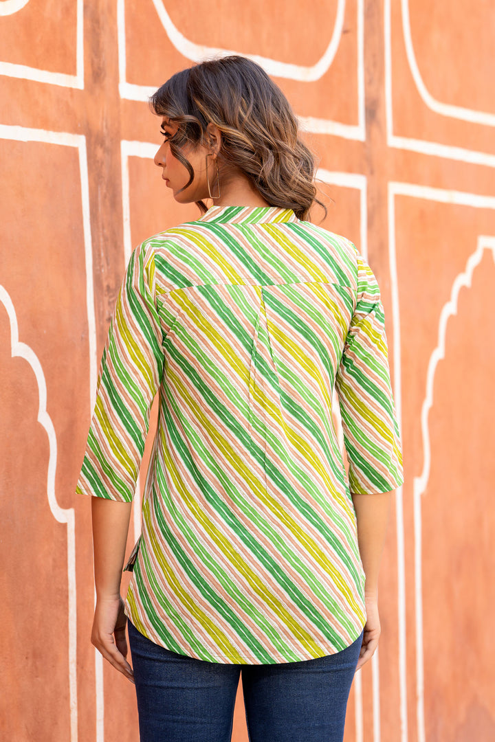 Green Lehariya Short Kurta