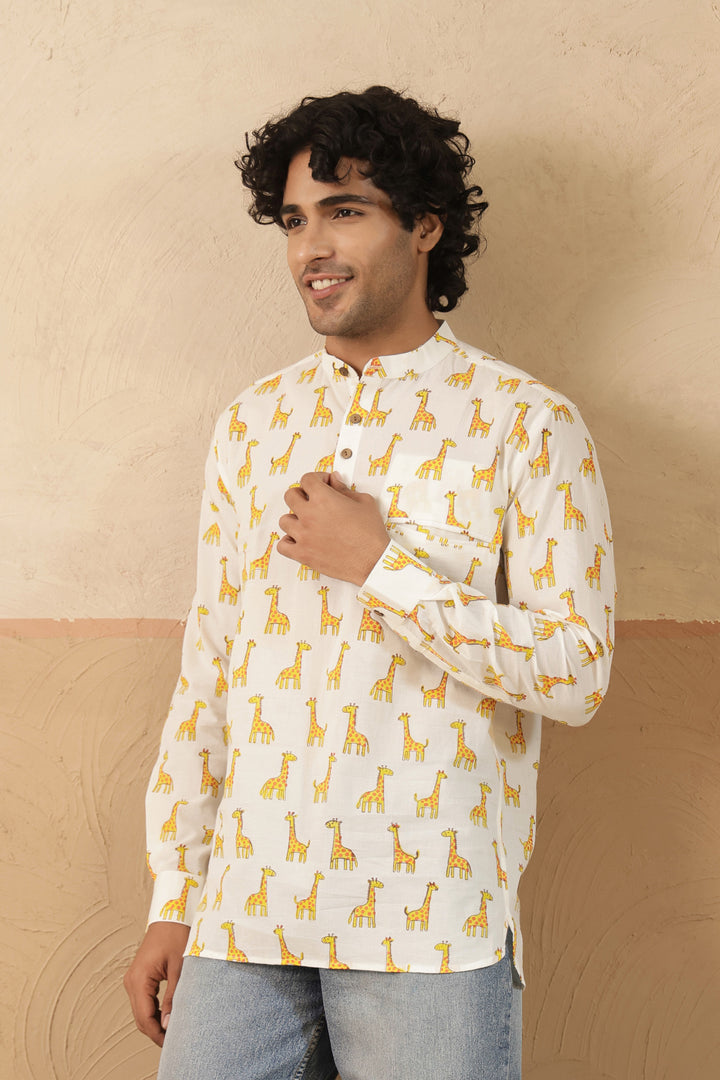 Yellow Multi Giraffe Short Kurta