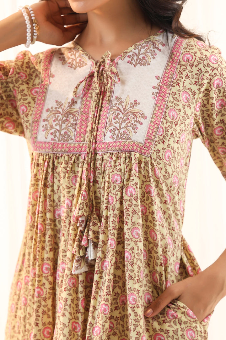Pastel Yellow Floral Midi Dress