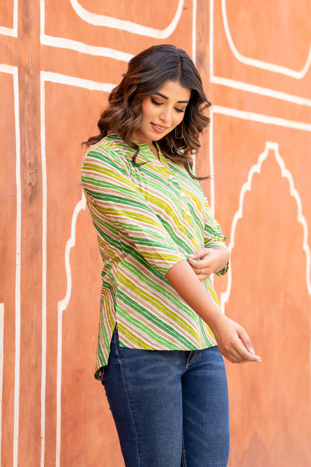 Green Lehariya Short Kurta