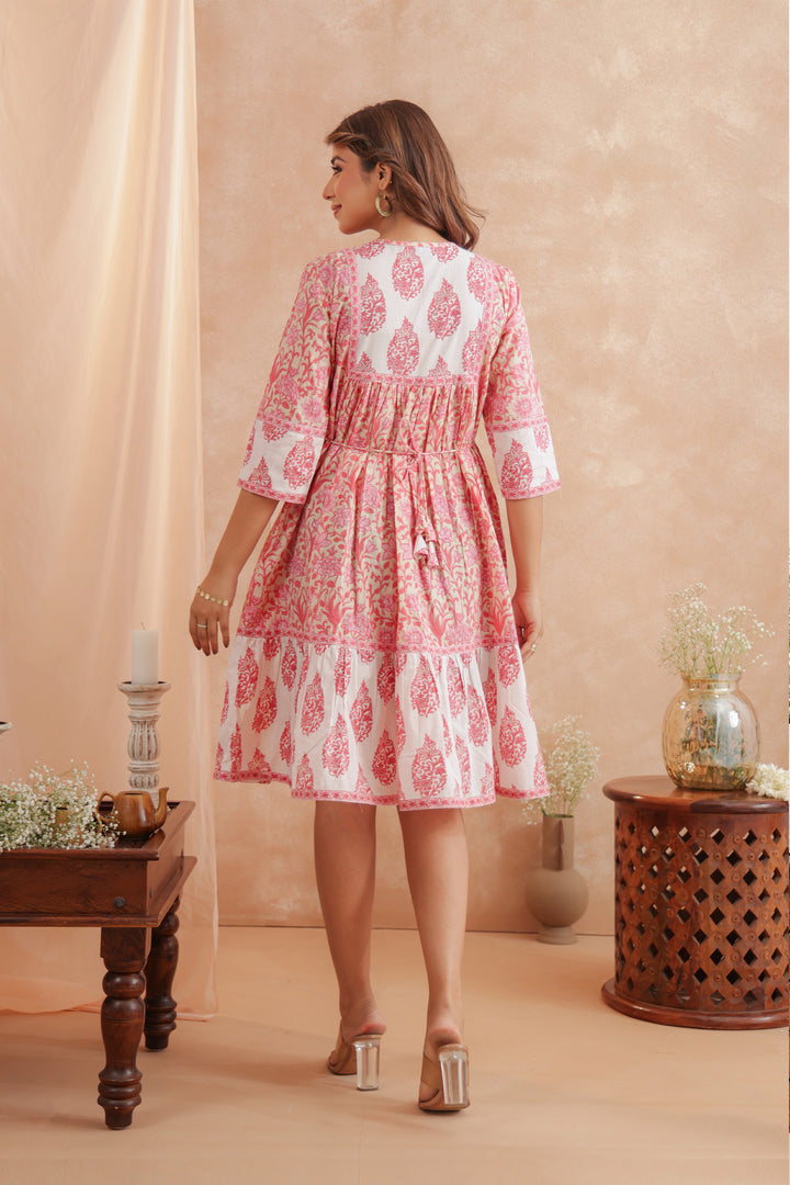 Pastel Pink Frill Midi Dress