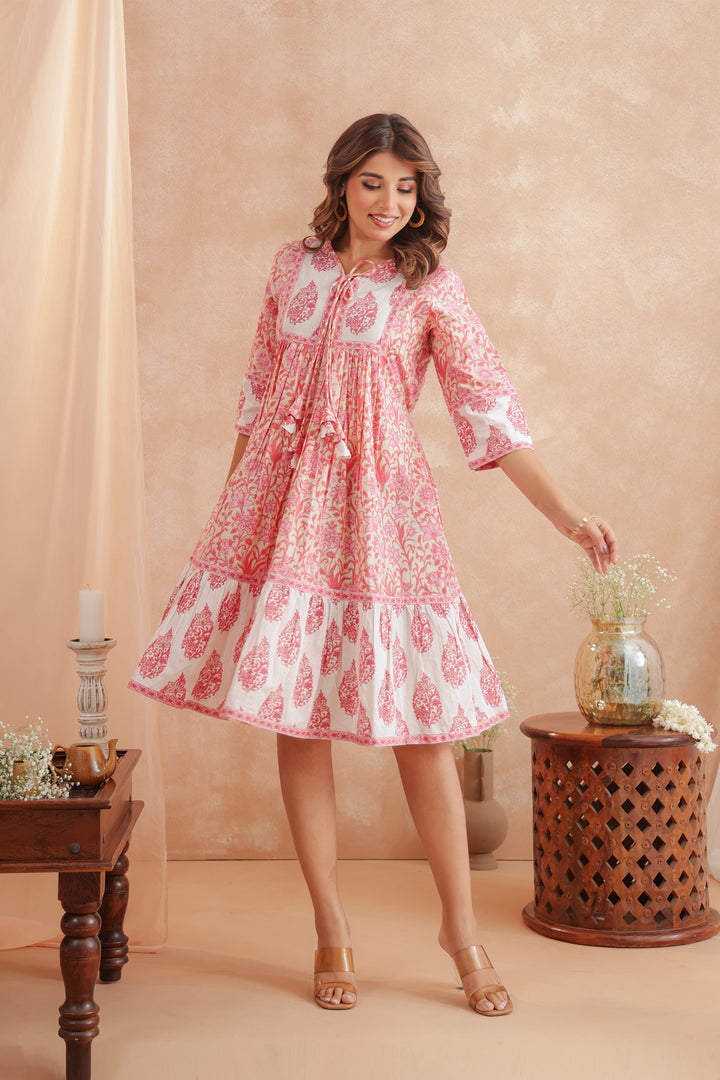 Pastel Pink Frill Midi Dress