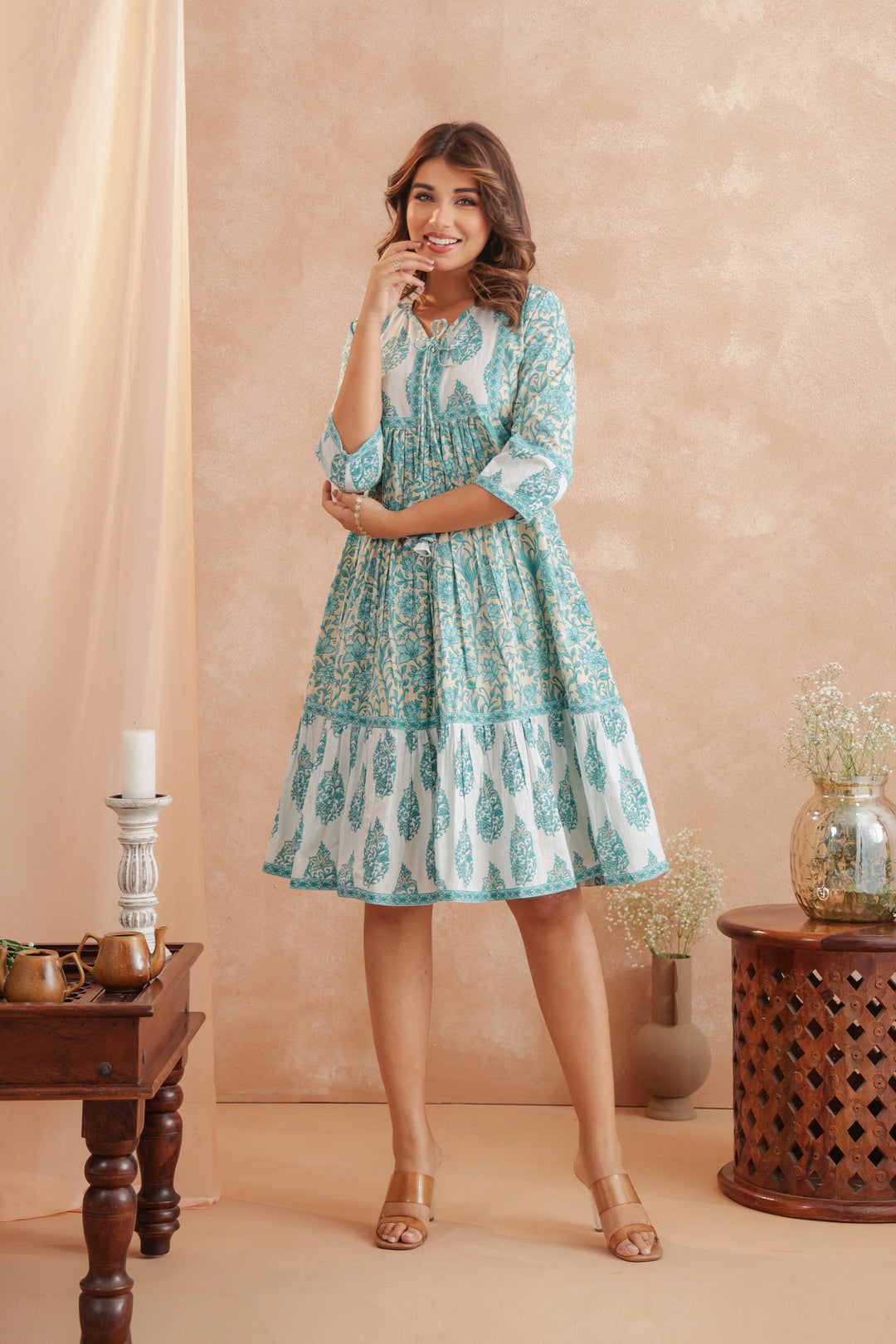 Pastel Turquoise Frill Midi Dress