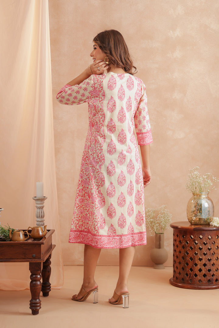 Pastel Pink Panel Midi Dress