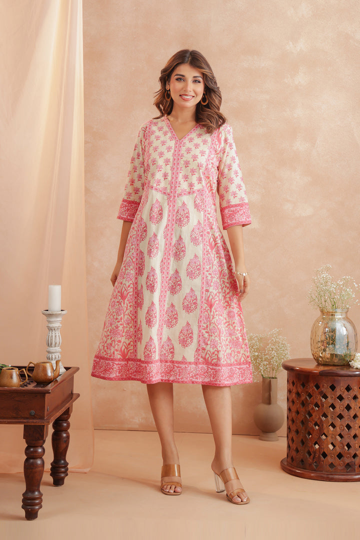 Pastel Pink Panel Midi Dress