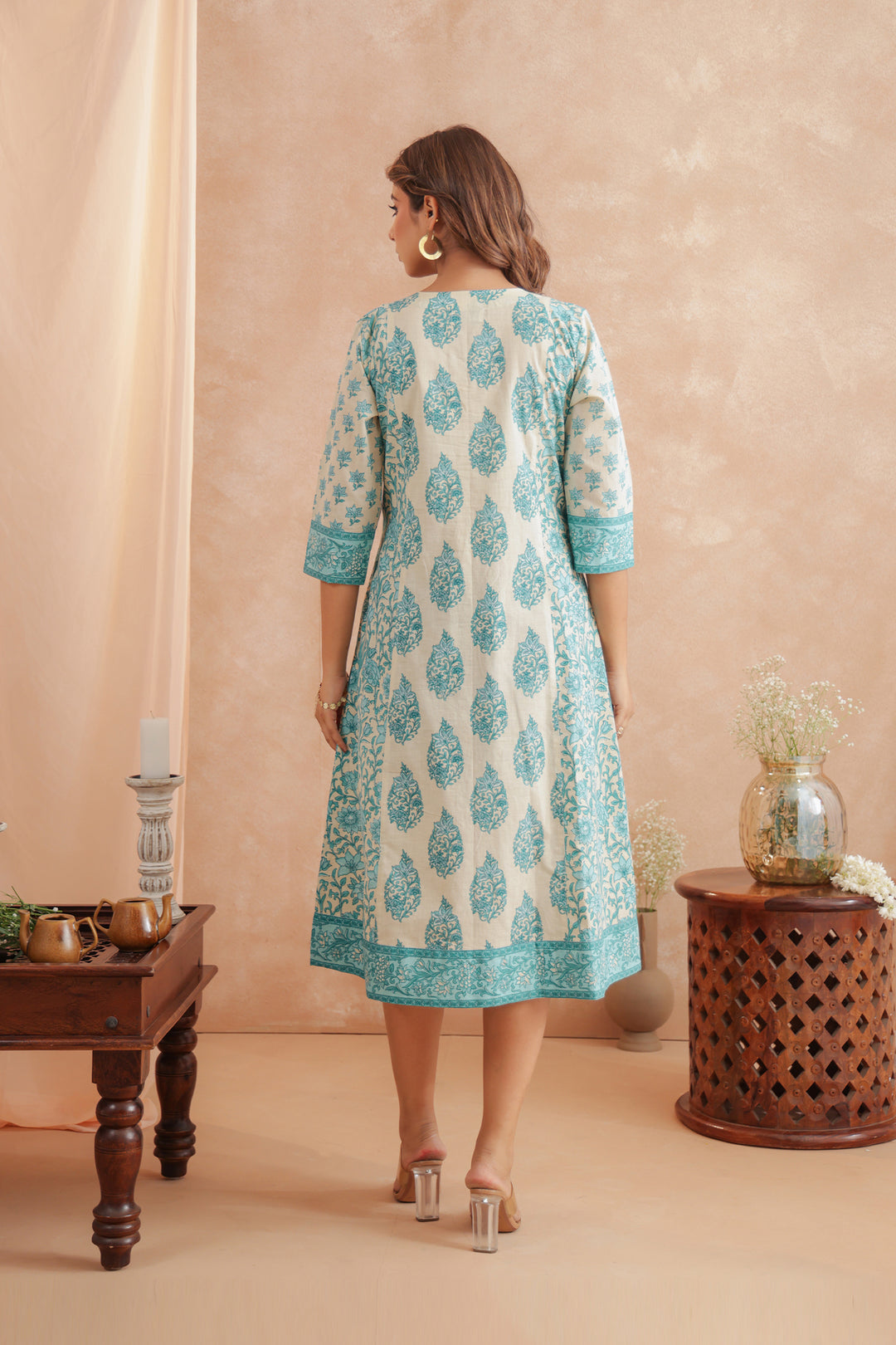 Pastel Turquoise Panel Midi Dress