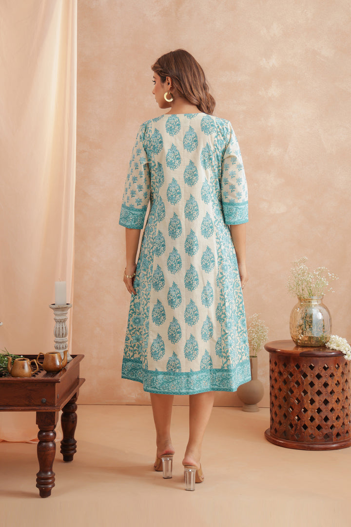 Pastel Turquoise Panel Midi Dress