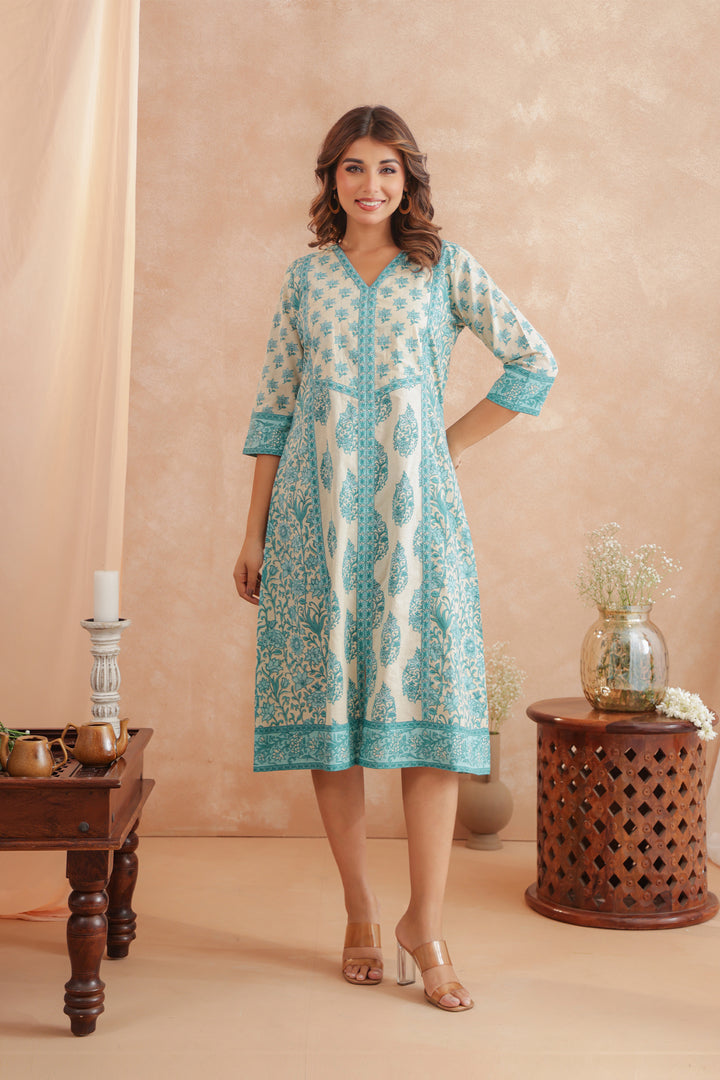 Pastel Turquoise Panel Midi Dress
