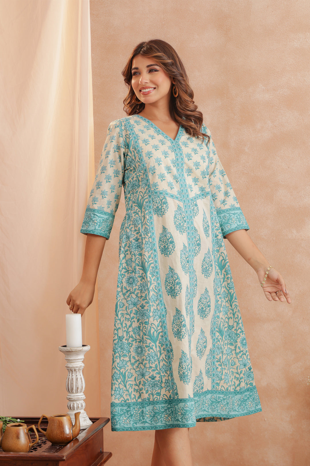 Pastel Turquoise Panel Midi Dress