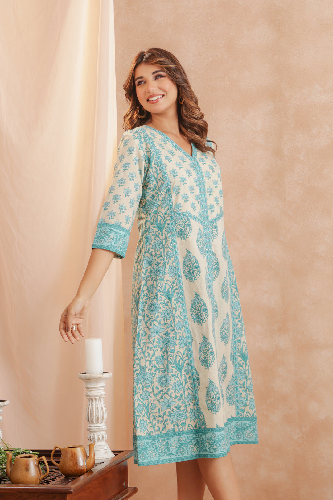 Pastel Turquoise Panel Midi Dress