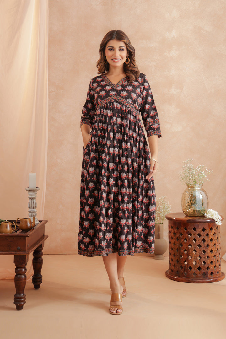 Madder Black Ajrakh Nyra Dress