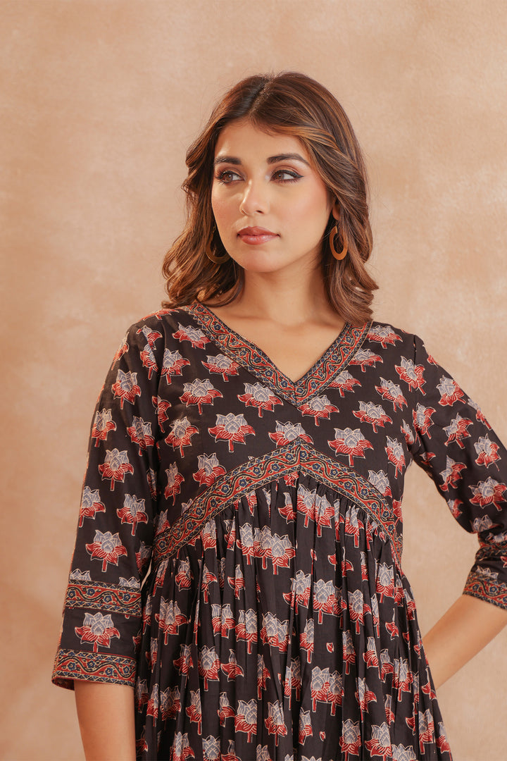 Madder Black Ajrakh Nyra Dress