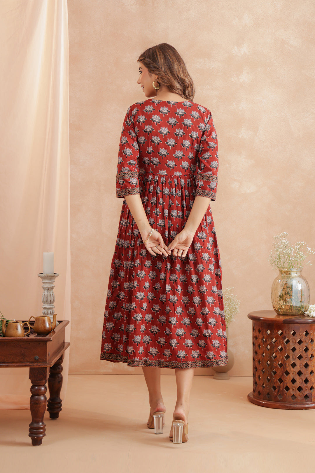 Madder Red Ajrakh Nyra Dress